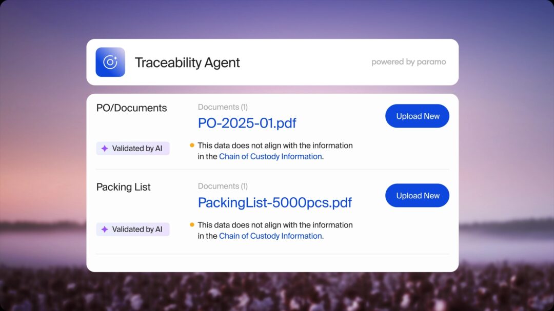 Traceability Agent UI by Paramo: PO/Documents & Packing List validation