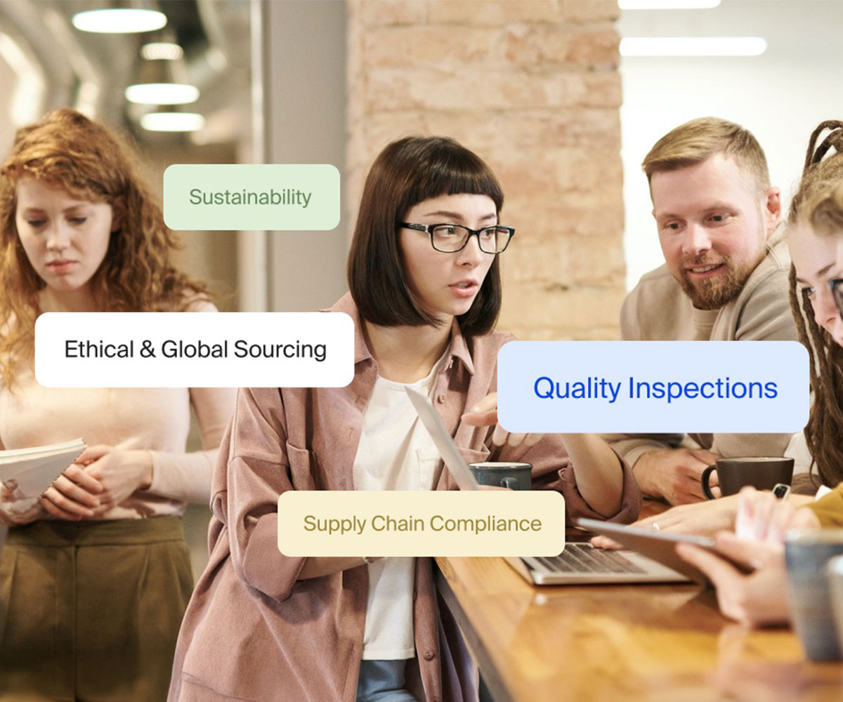 Team discussing sustainability, ethical sourcing, and quality inspections with Inspectorio